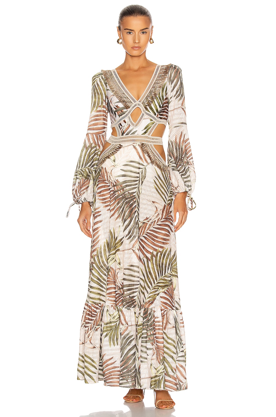 Image 1 of PatBO Palmeira Long Sleeve Crotchet Beach Dress in Ivory