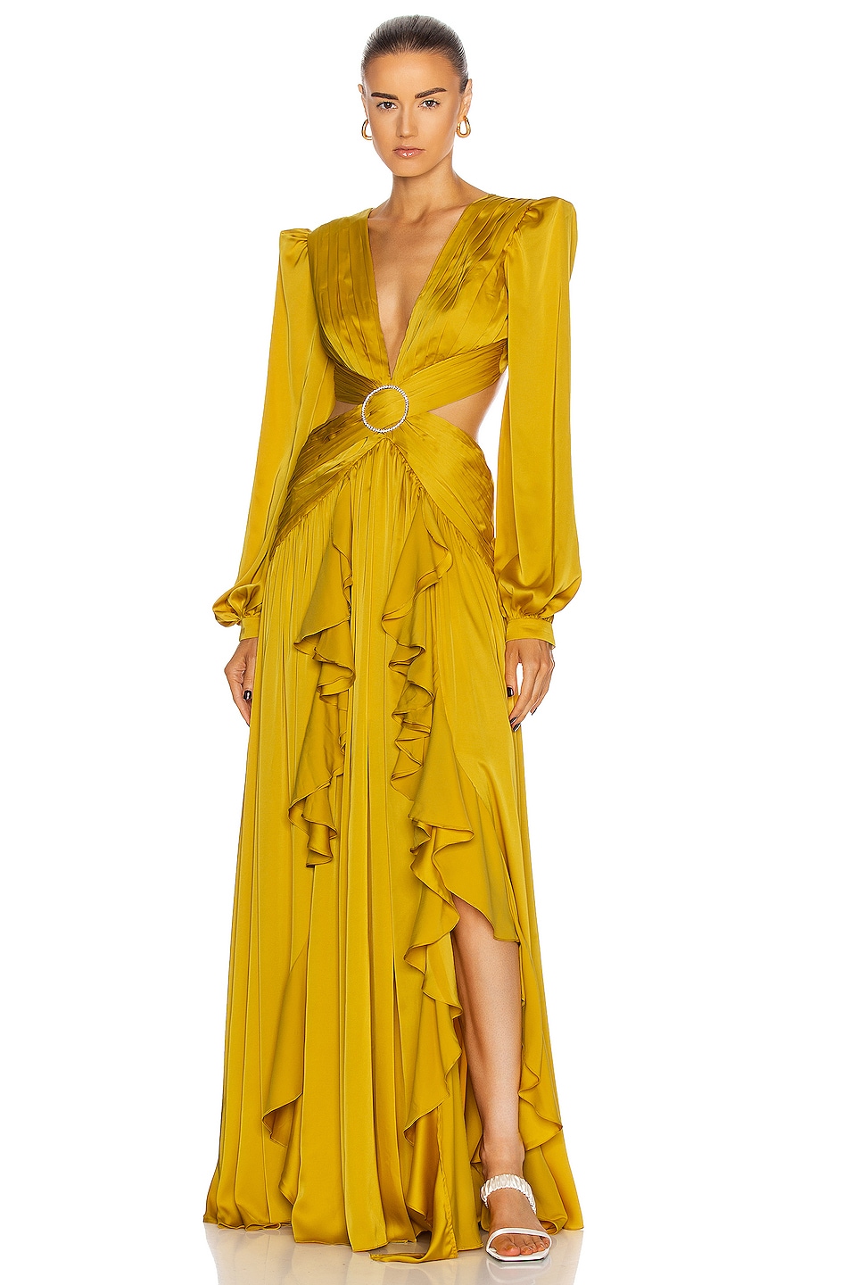 Image 1 of PatBO Cut-Out Gown With Embellished Buckle Dress in Chartreuse
