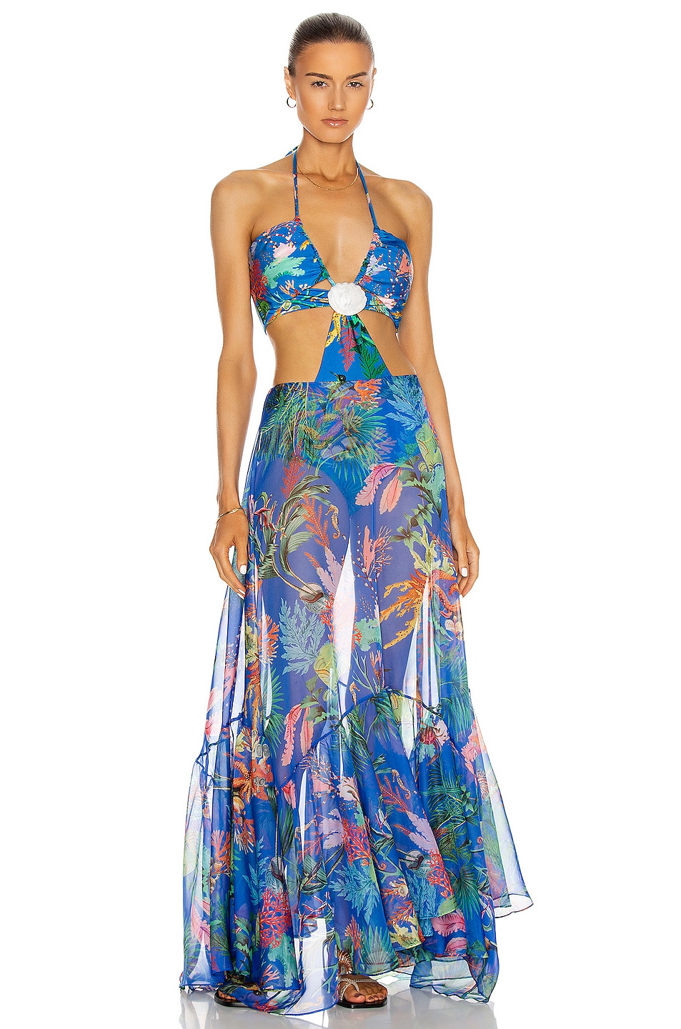 Image 1 of PatBO Oasis Cut-Out Beach Dress in Blue