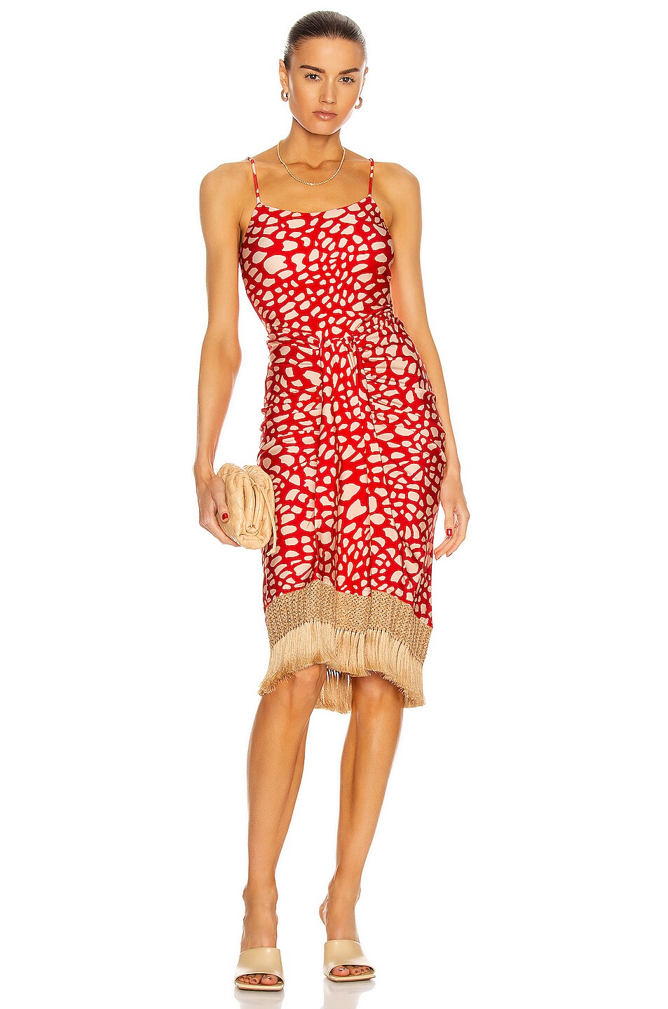 Image 1 of PatBO Spotted Lycra Fringe Dress in Red & Cream