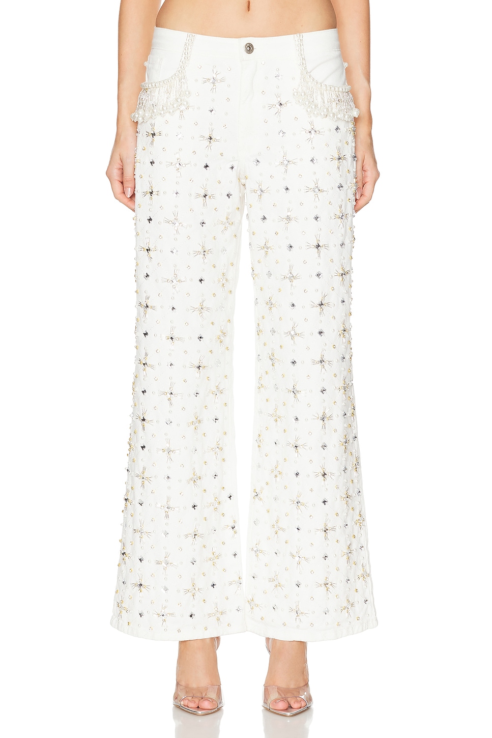 Image 1 of PatBO Beaded Wide Leg in White
