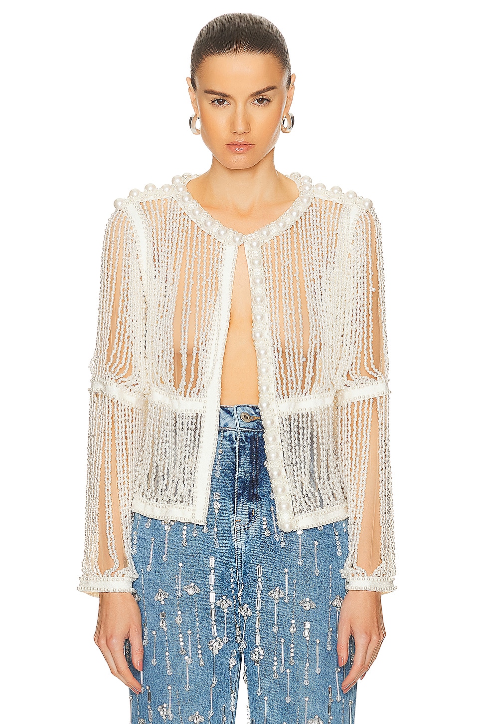 Image 1 of PatBO Fully Beaded Jacket in White