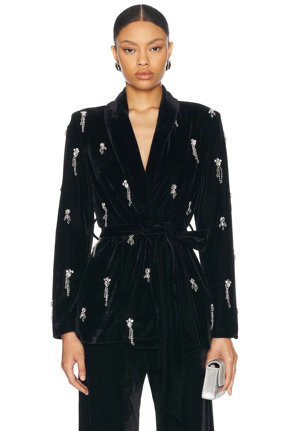 Shop Patbo Hand-beaded Velvet Kimoo Jacket In Black