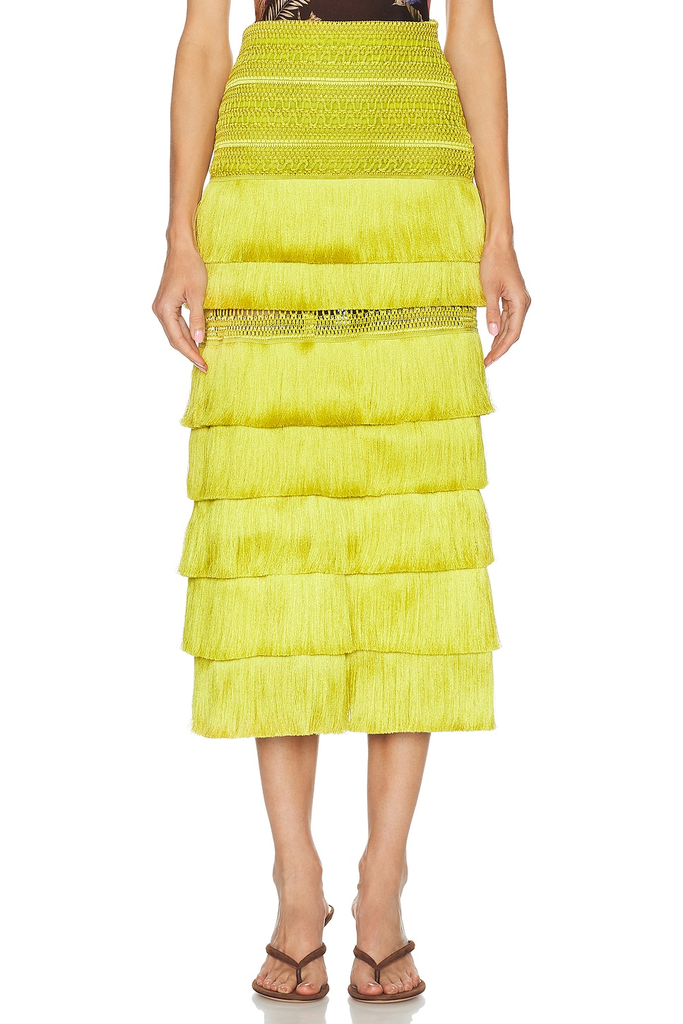 Image 1 of PatBO Woven Fringe Midi Skirt in Absinthe