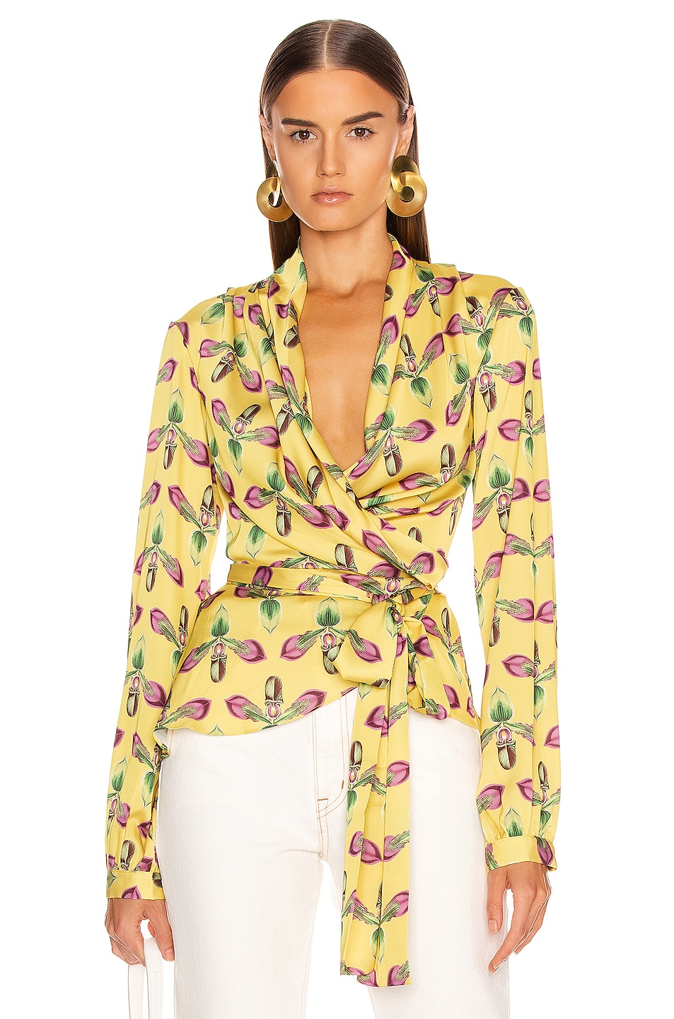 Image 1 of PatBO Floral Print Wrap Top in Bright Yellow