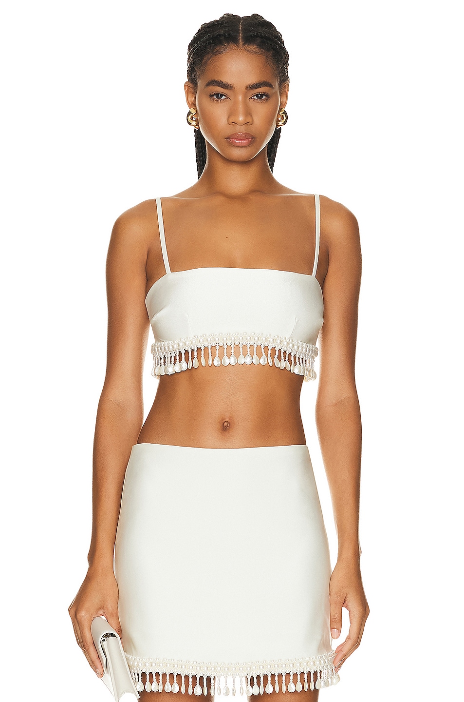 Image 1 of PatBO Beaded Crop Top in White