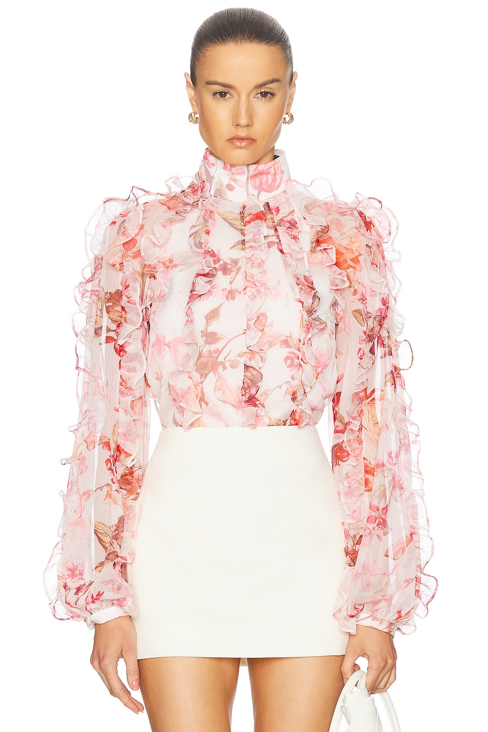 Floral Haze Ruffle Blouse in Pink