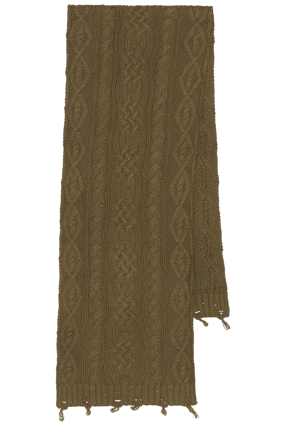 Distressed Cable Knit Scarf in Olive