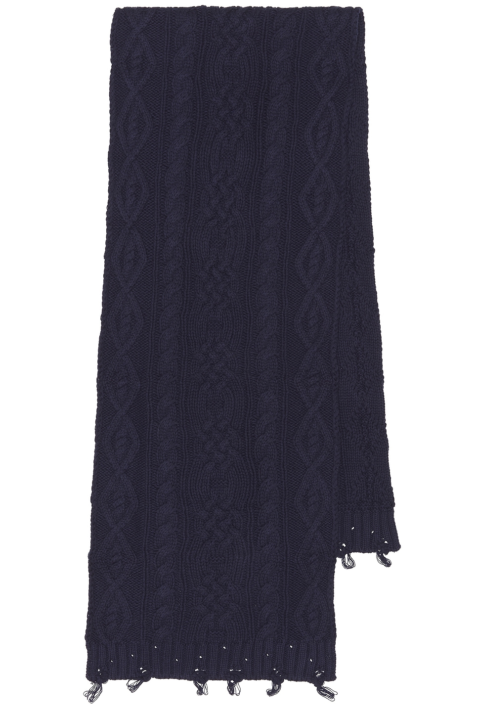 Distressed Cable Knit Scarf in Navy