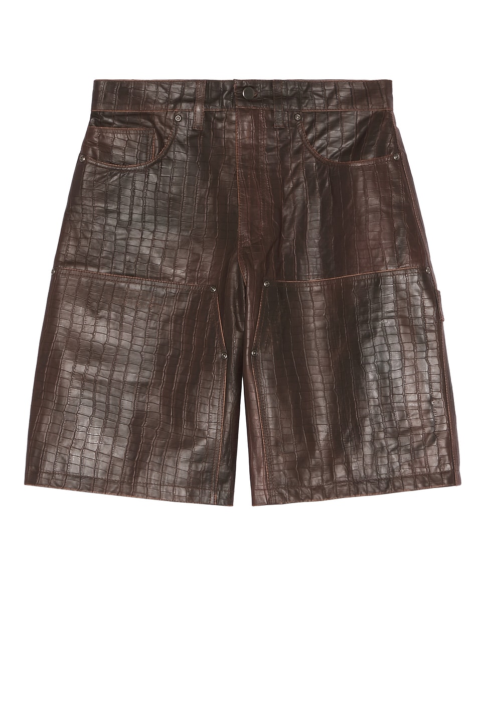 Distressed Croc Embossed Leather Shorts