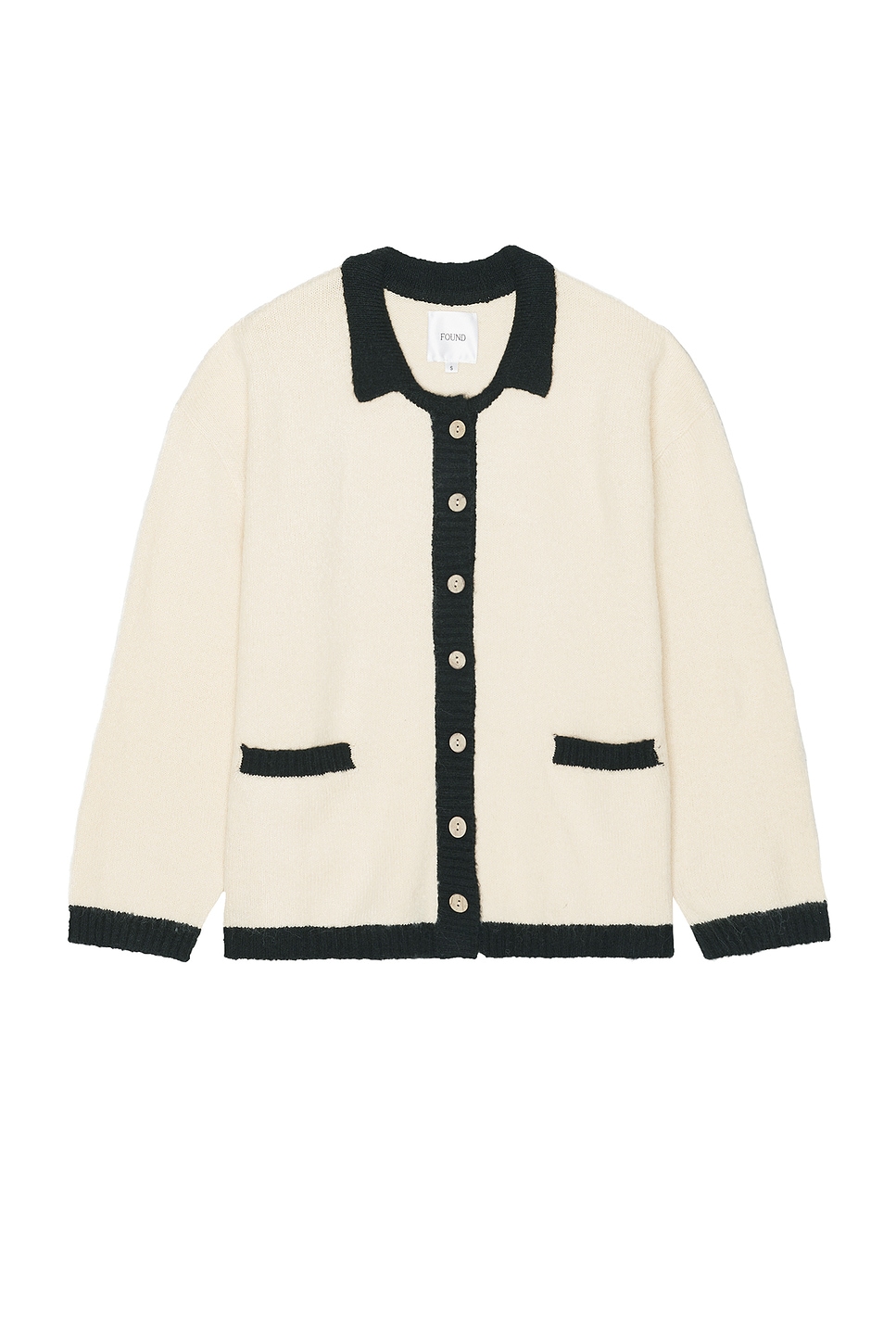 Image 1 of Found Contrast Collar Knitted Cardigan in Cream