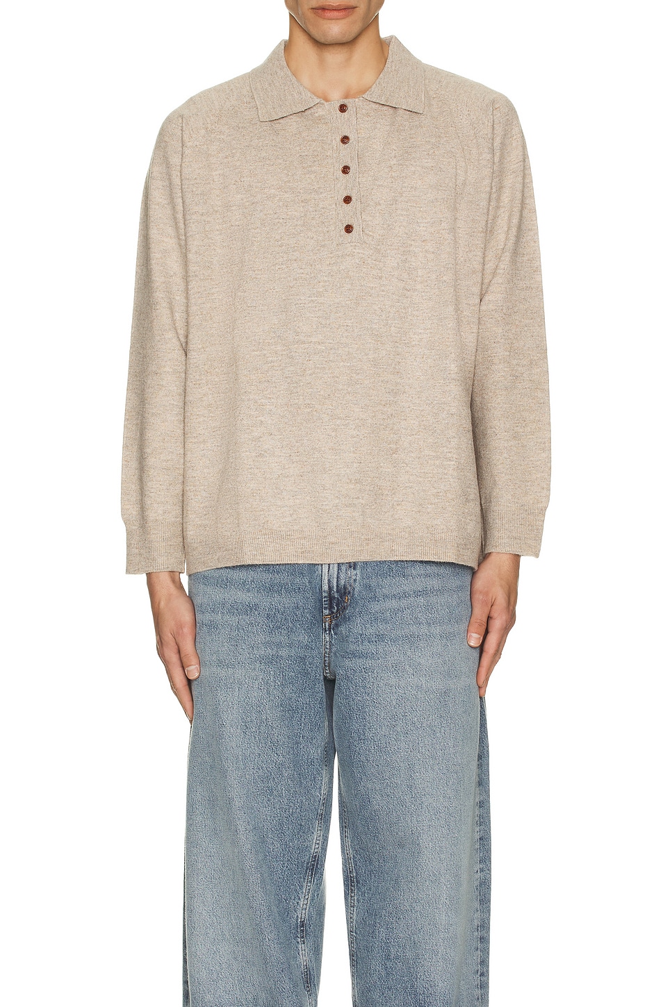 Image 1 of Found Hay Collared Knit Henley in Light Brown