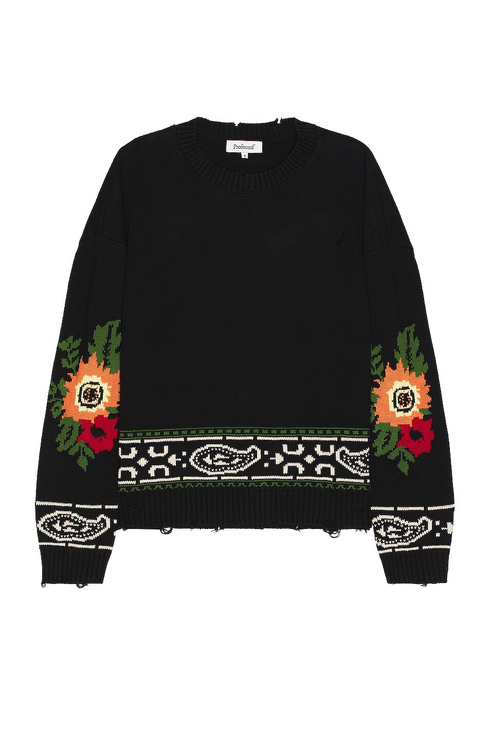 Found Knitted Floral Paisley Sweater in Black FWRD