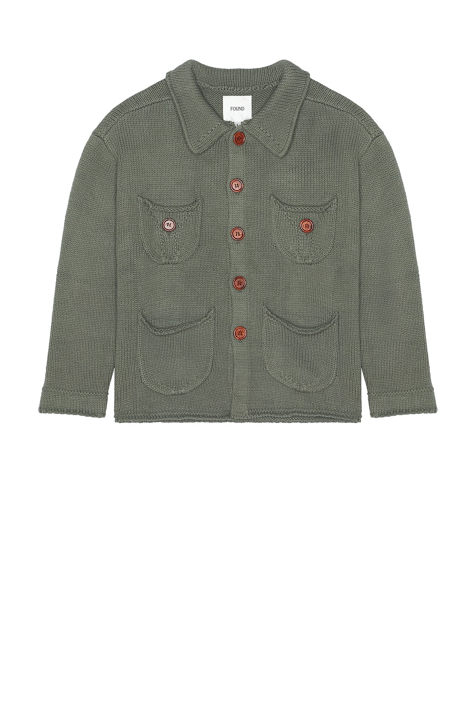 Image 1 of Found Hunter Knit Collared Knit Cardigan in Olive Green