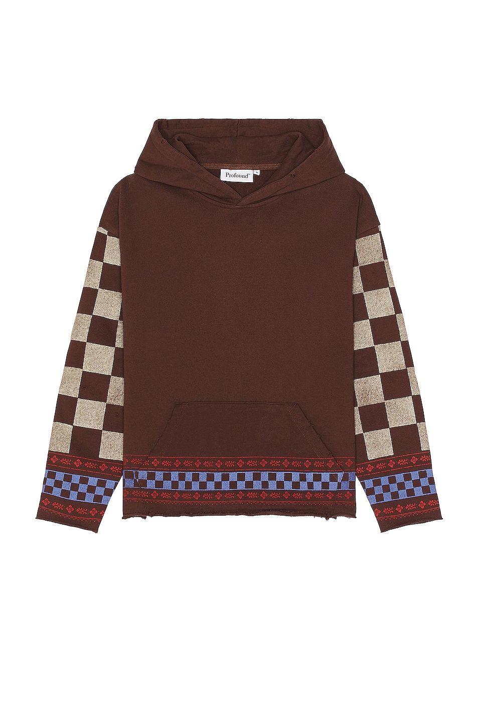 Image 1 of Found Checkered Sleeve Hoodie in Brown