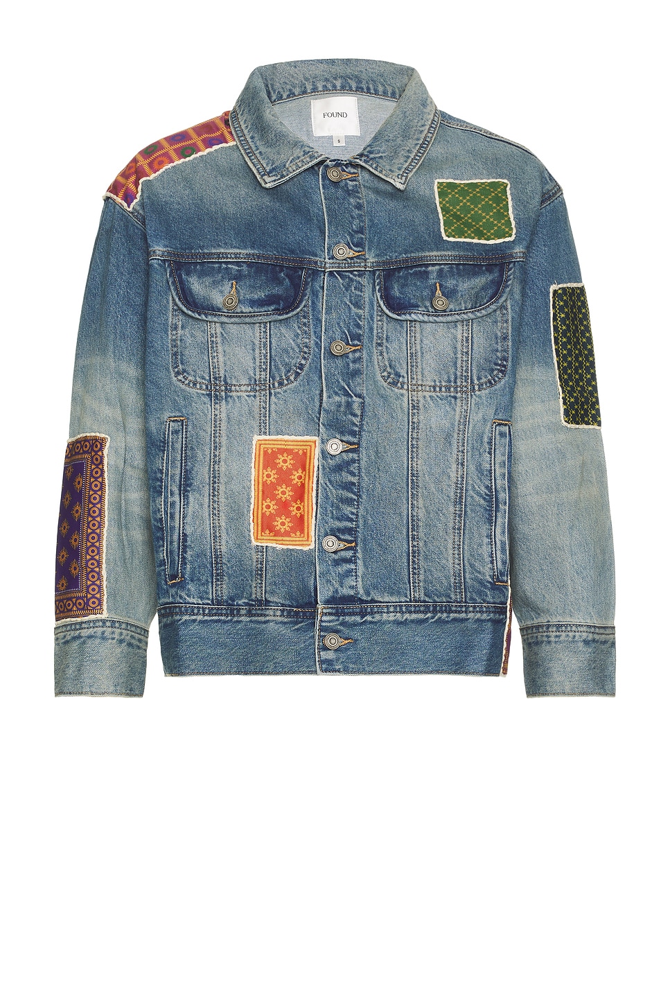 Kantha Patchwork Denim Trucker Jacket in Blue