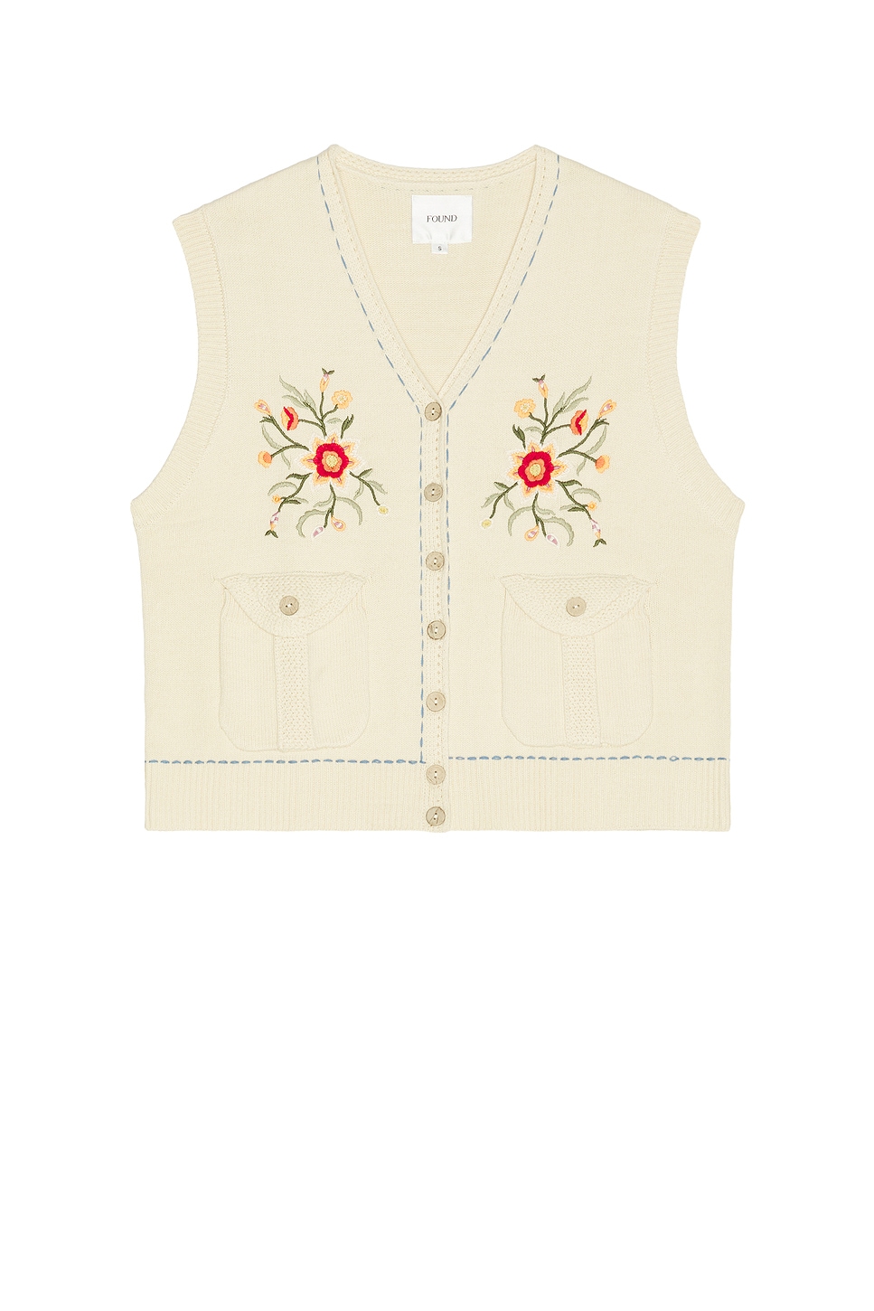 Image 1 of Found Found Floral Embroidered Knit Vest in Cream