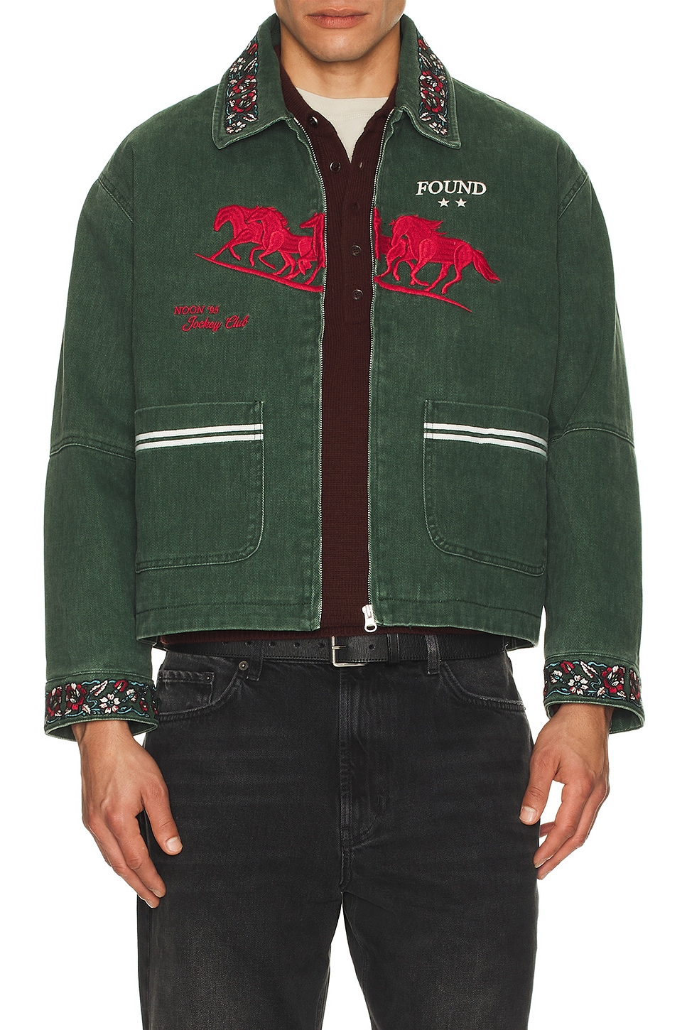 Image 1 of Found Jockey Club Embroidered Work Jacket in Vintage Forest