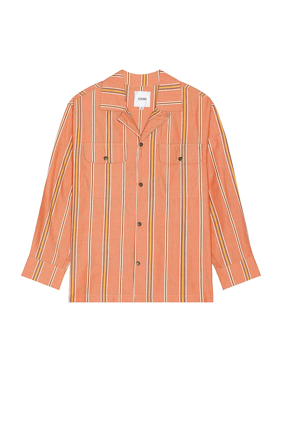 Image 1 of Found Stripe Citrus Long Sleeve Camp Shirt in Citrus