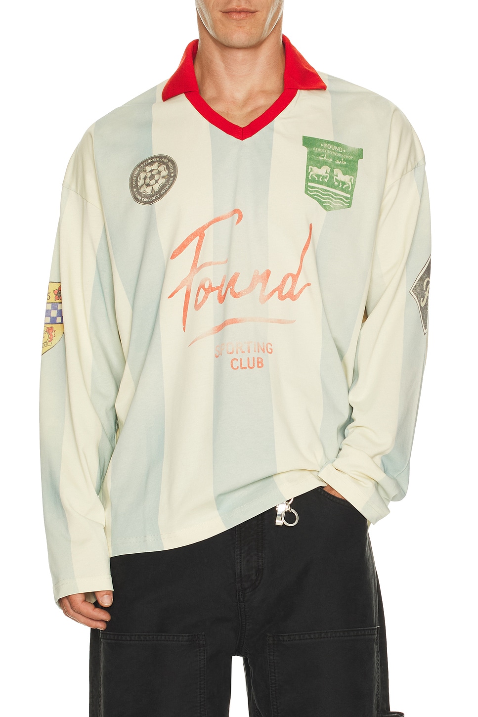 Image 1 of Found Stripe Sport Long Sleeve Jersey in Faded Ocean Blue & Off White