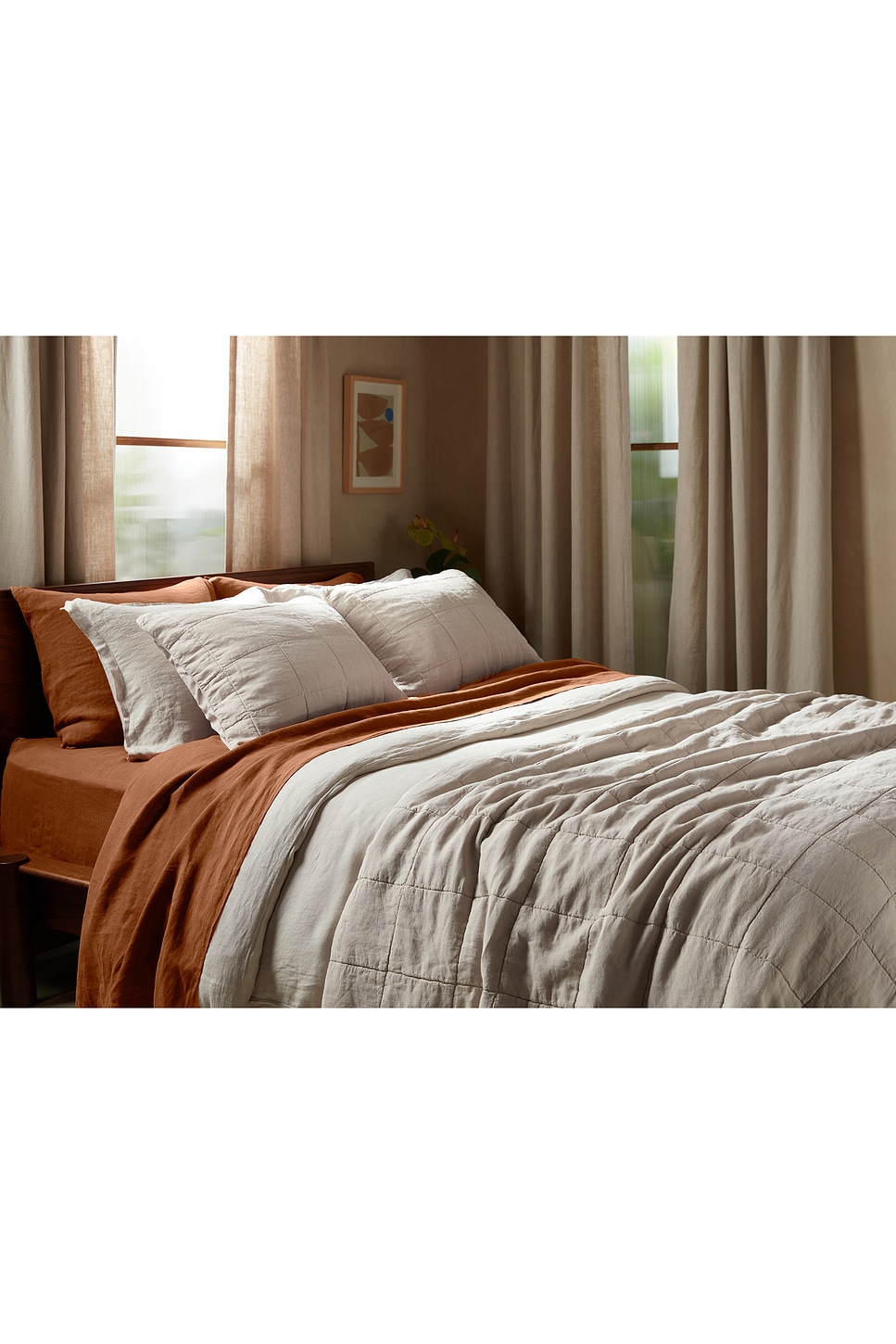 Parachute Linen Box Quilted Sham Set In Bone