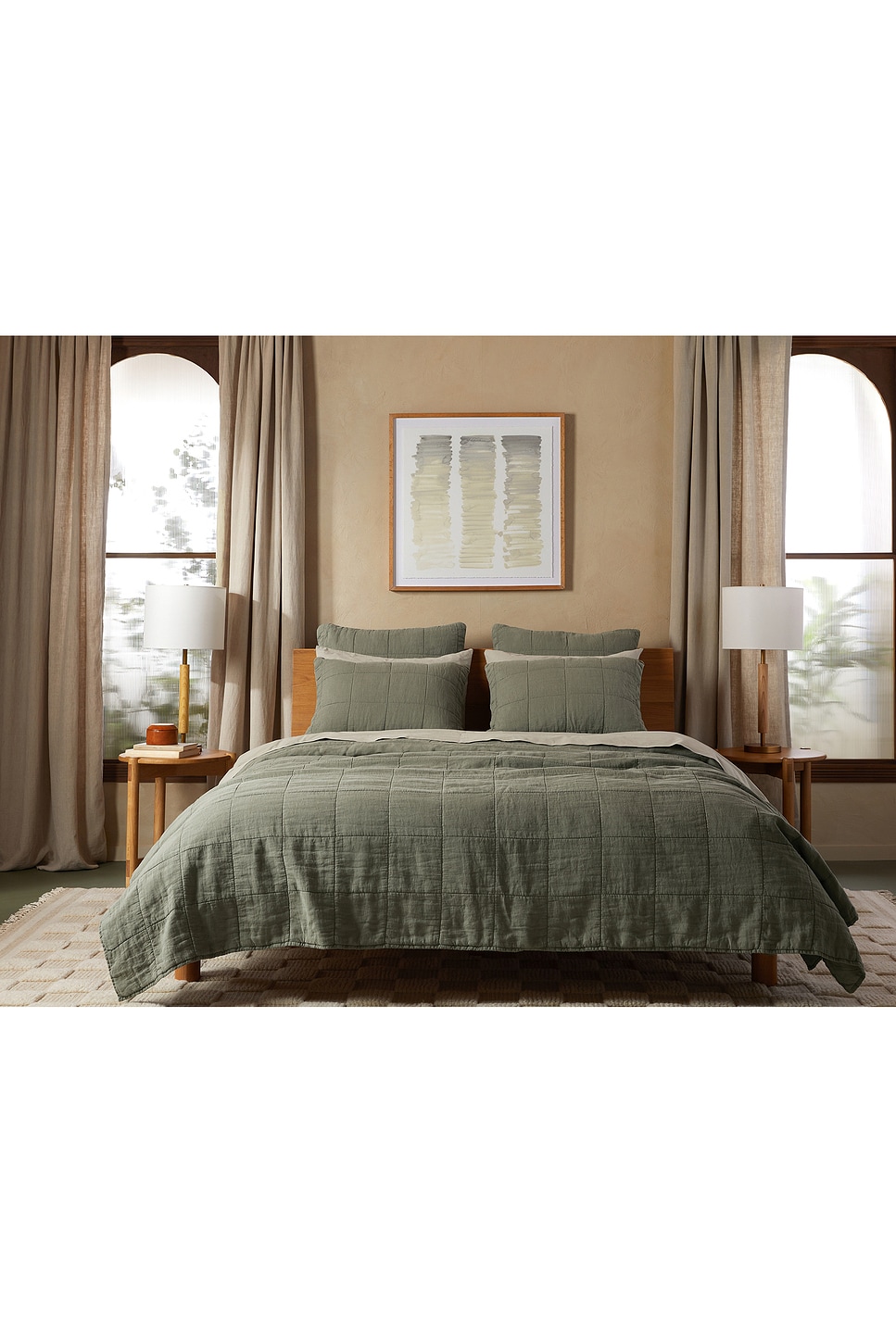 Shop Parachute Linen Box Quilted Sham Set In Moss