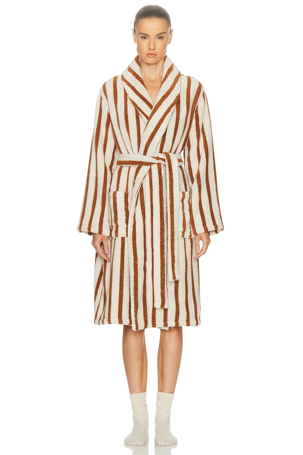 Image 1 of Parachute Terry Stripe Robe in Bone & Tobacco