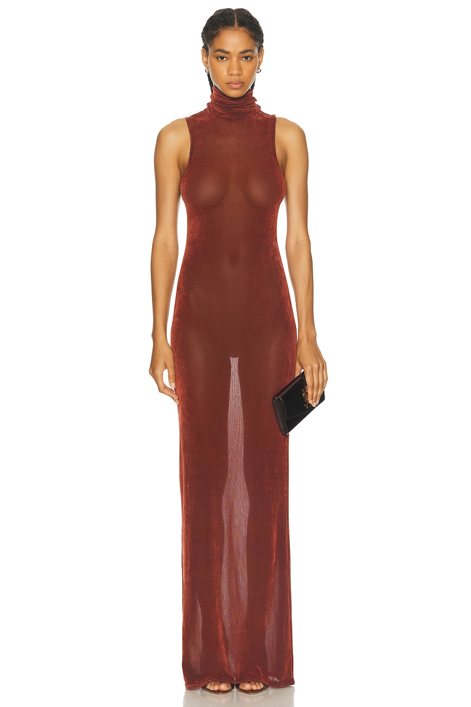 Image 1 of PRISCAVera Turtleneck Maxi Dress in Brick