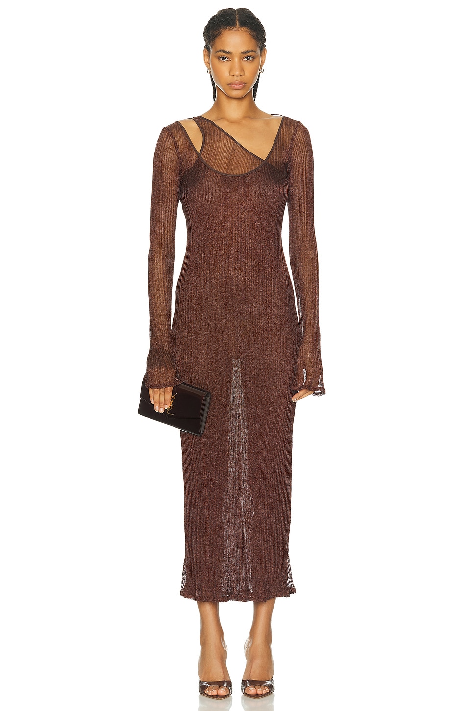 Double Layer Maxi Dress in Metallic Bronze