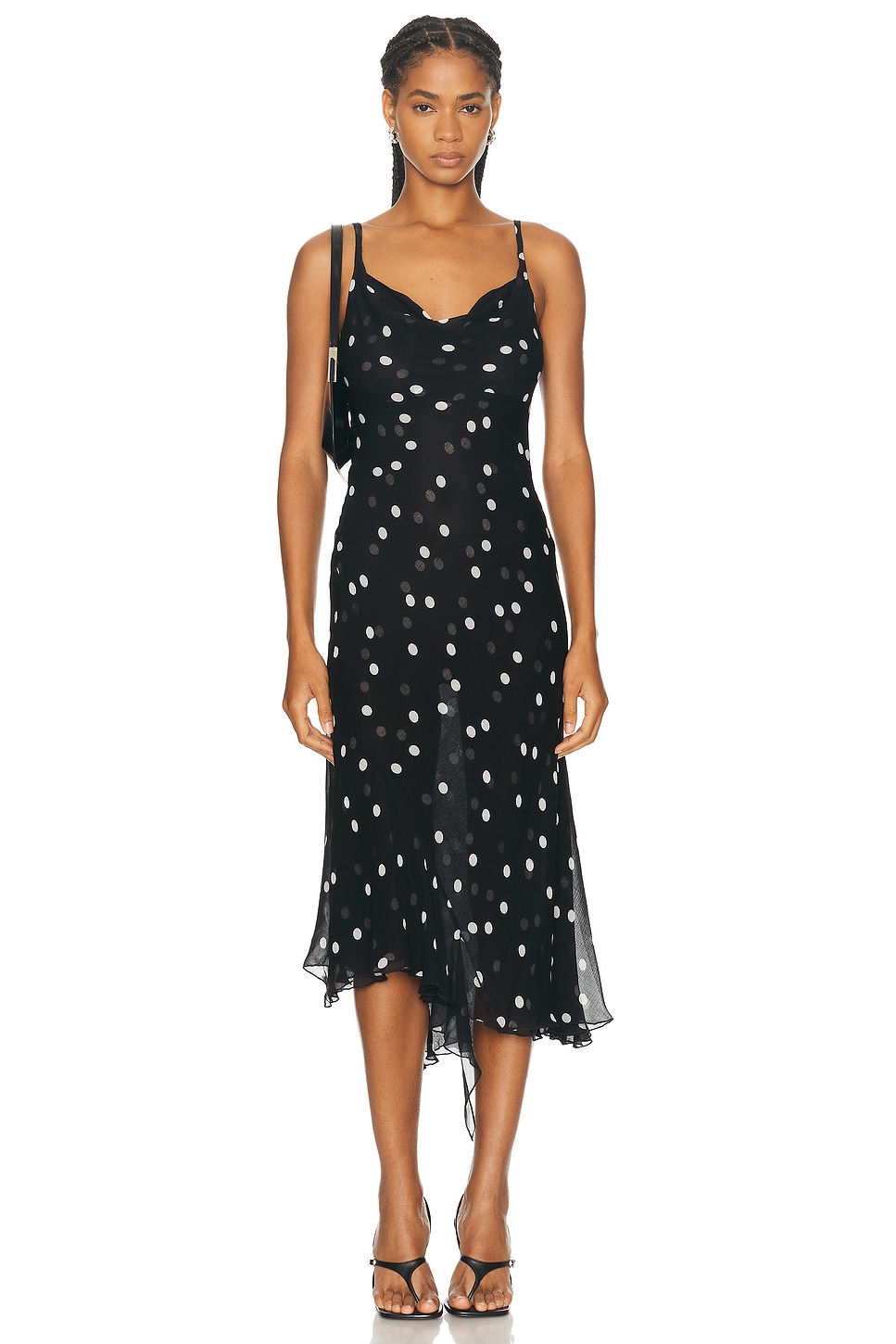 Image 1 of PRISCAVera Cowl Neck Midi Dress in Polka Dots