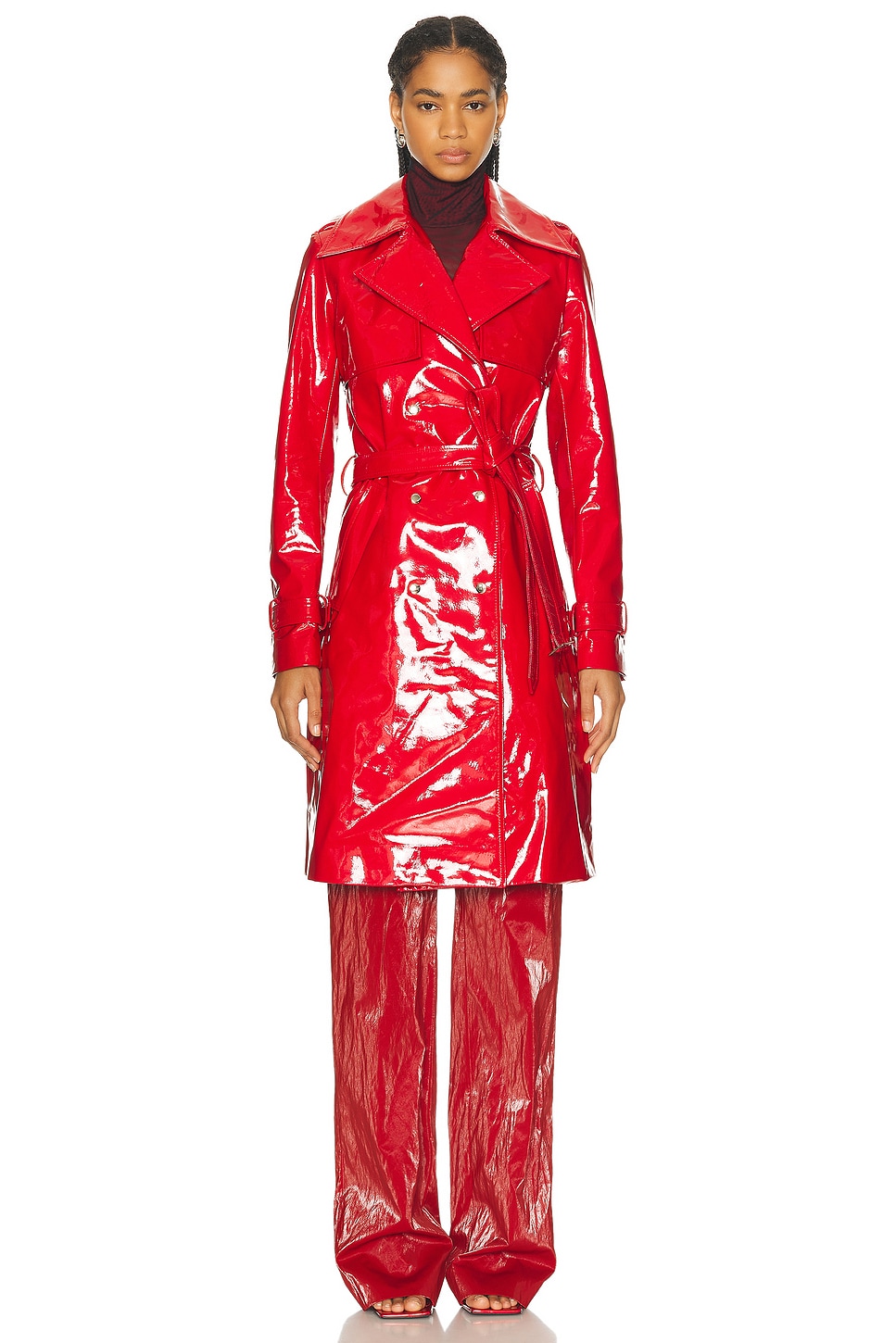 Patent Leather Trench Coat in Red