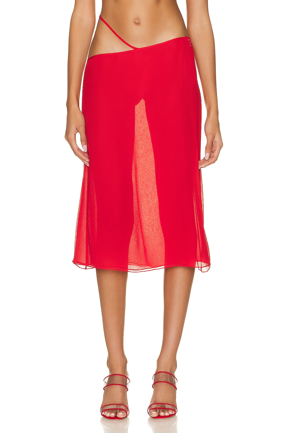 Image 1 of PRISCAVera Cut-out Waist Midi Skirt in Poppy