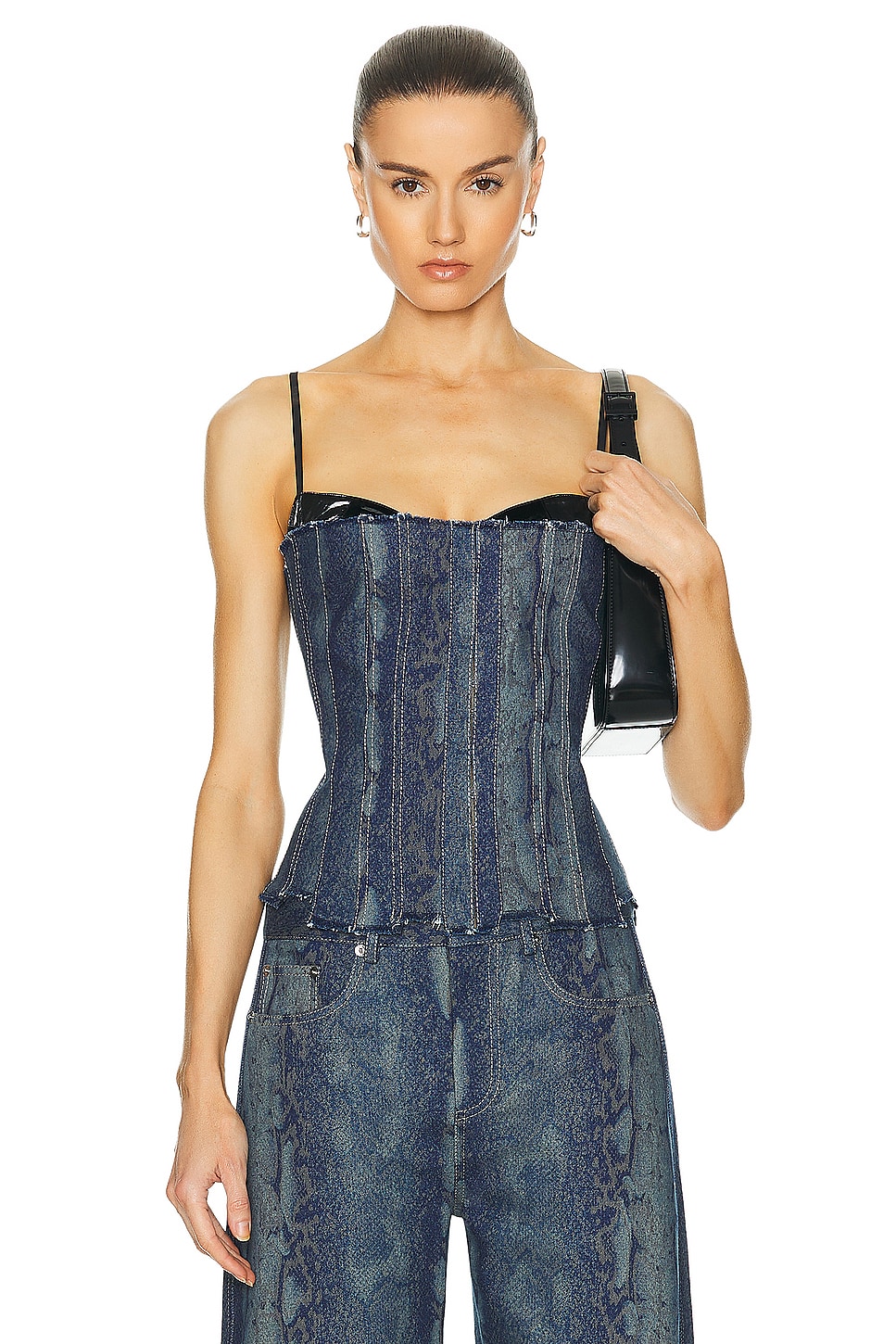 Frayed Paneled Bustier Top in Blue