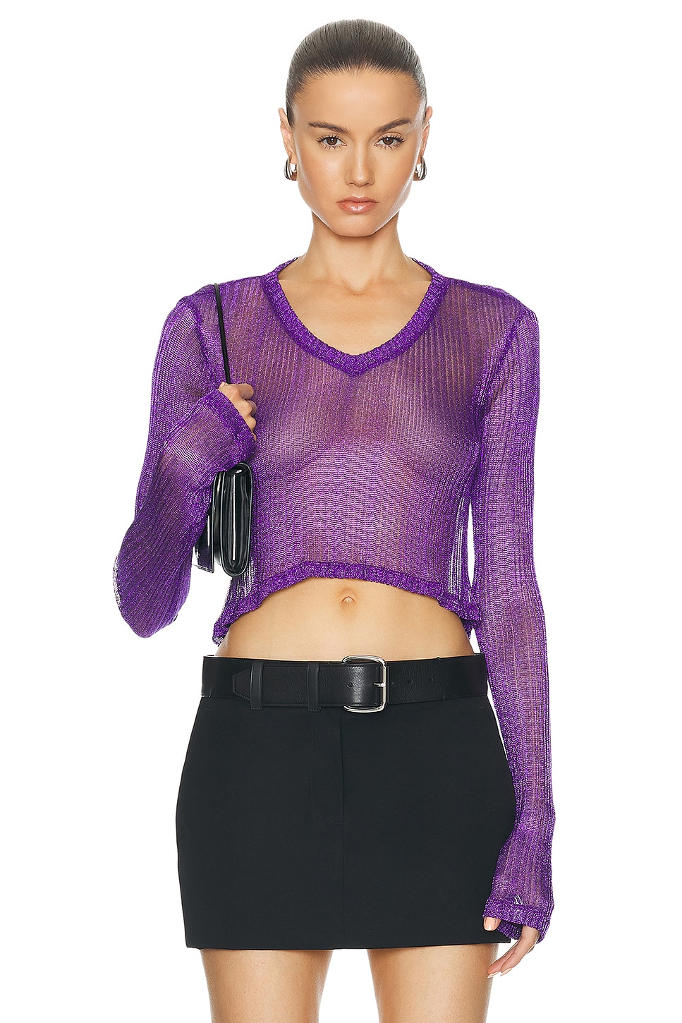 Image 1 of PRISCAVera Metallic V-neck Cropped Top in Amethyst