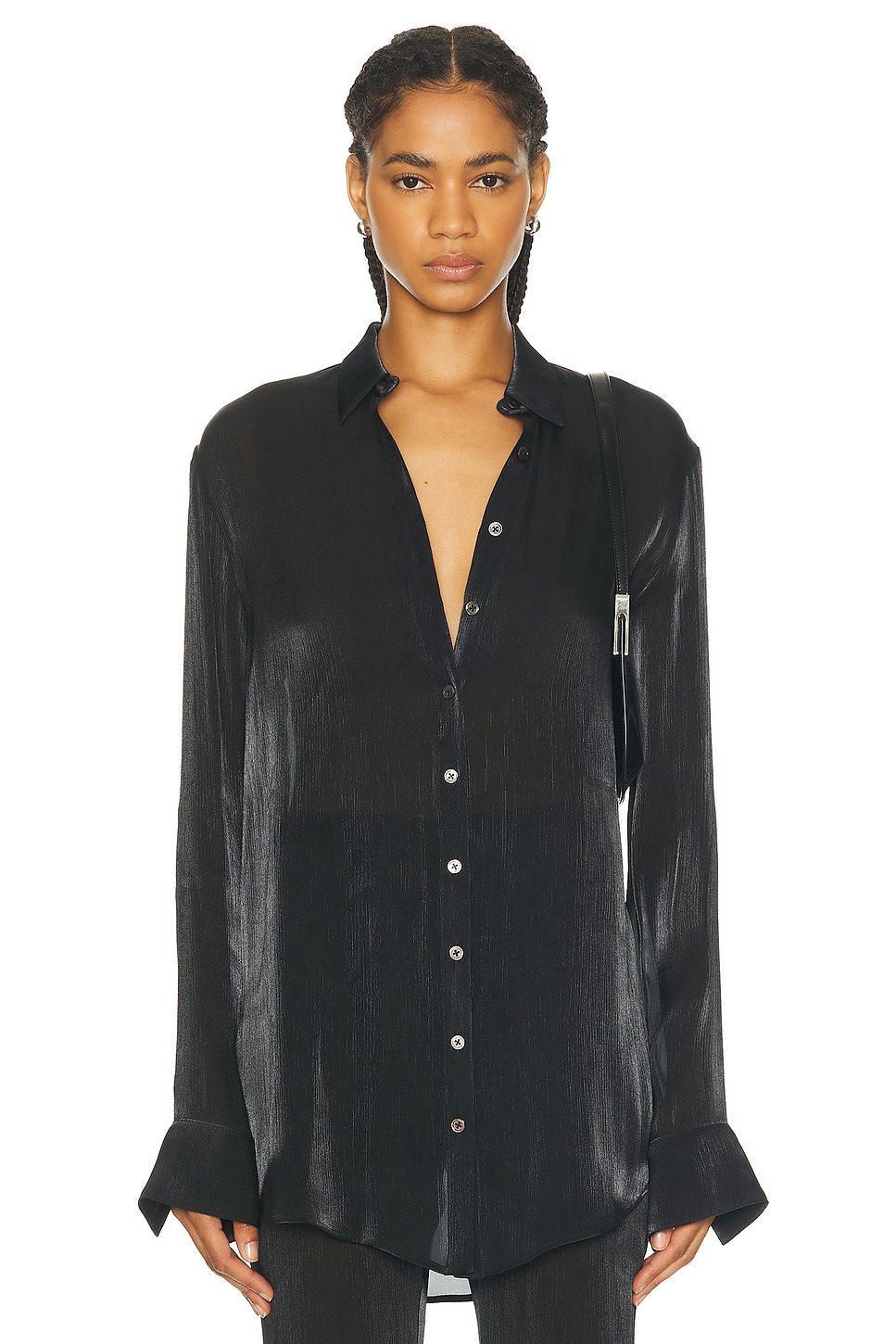 Image 1 of PRISCAVera Relaxed Button Down Top in Black