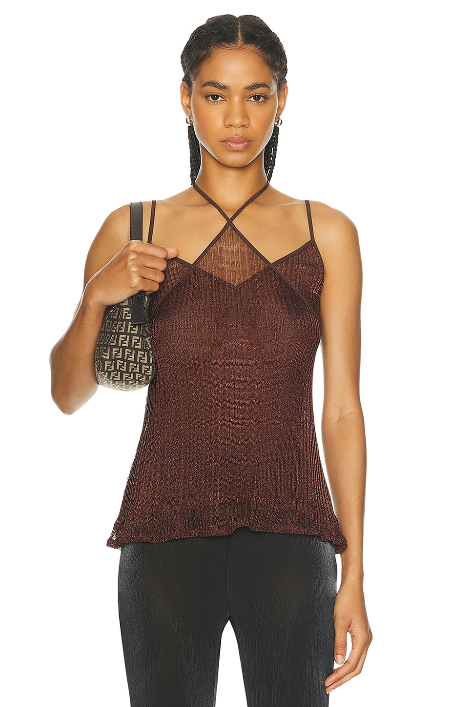 Double Layer Cami Top in Metallic Bronze