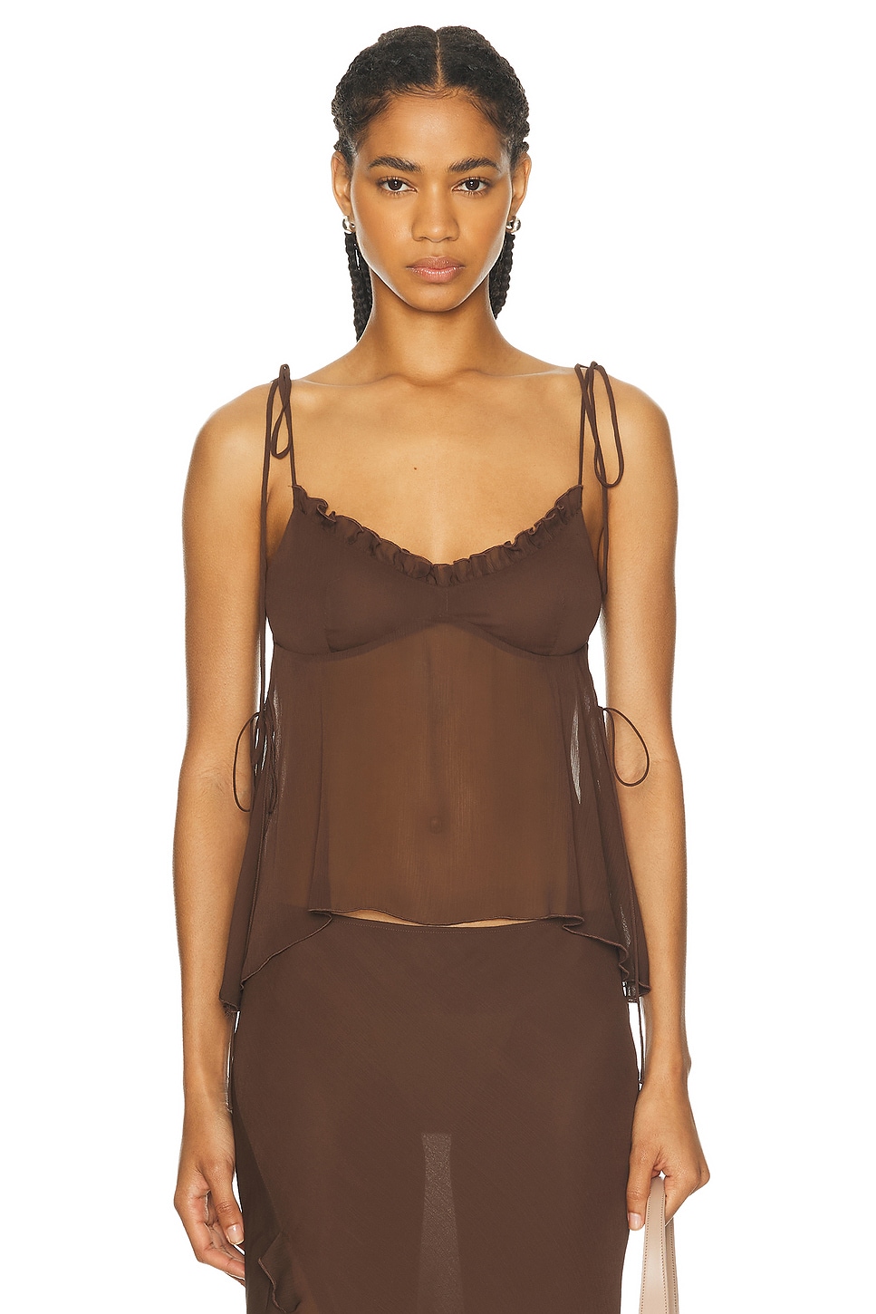 Image 1 of PRISCAVera Chiffon Cami Top in Chocolate