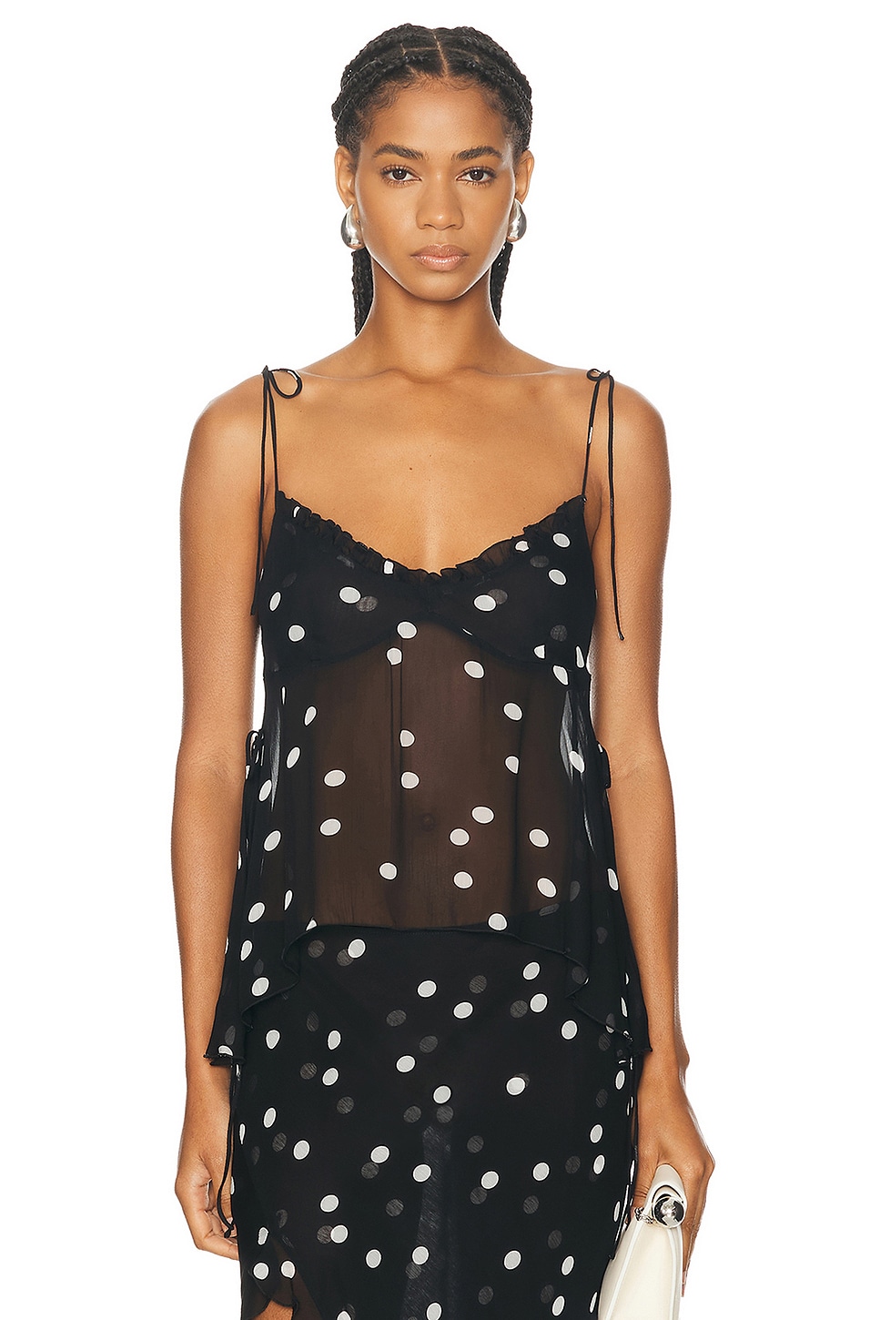 Image 1 of PRISCAVera Ruffled Cami Top in Polka Dots