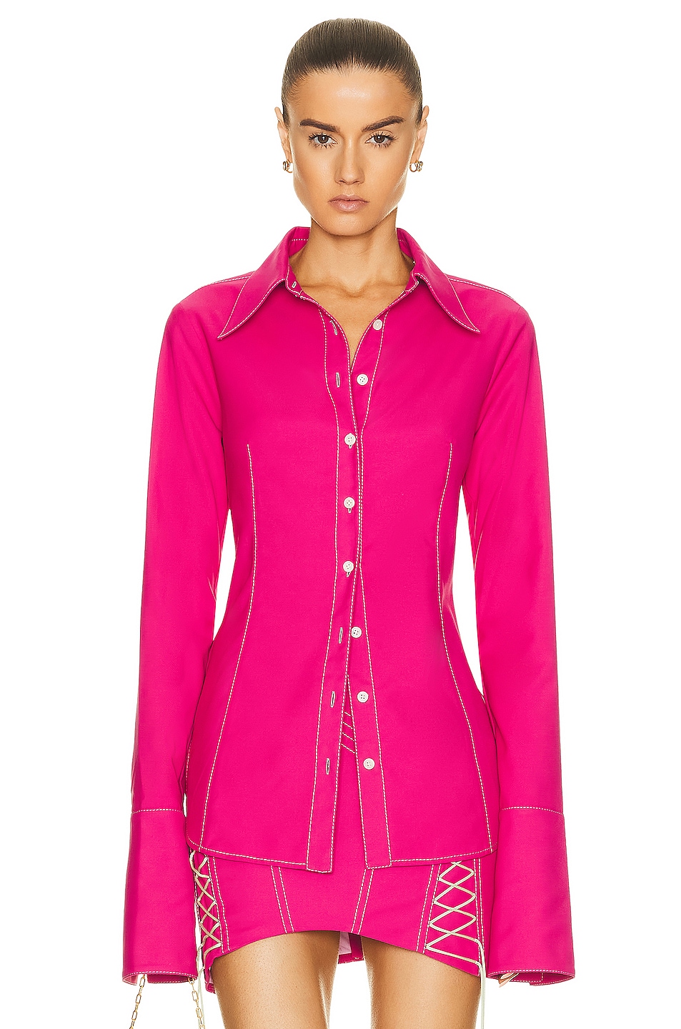 Image 1 of PRISCAVera Stretch Rainwear Button Down in Hot Pink