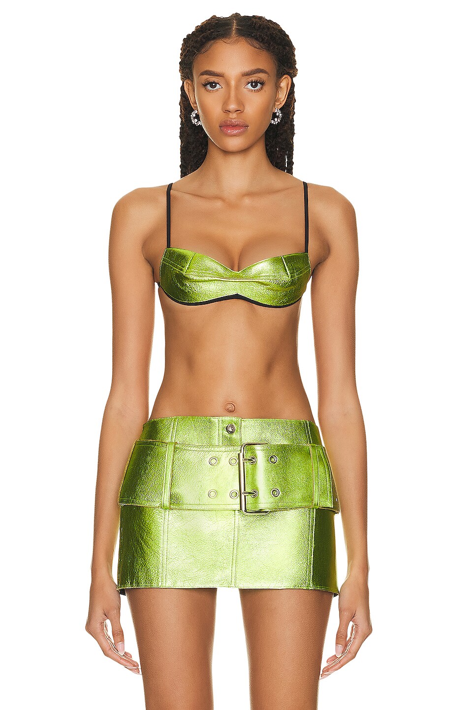 Image 1 of PRISCAVera Leather Combo Bra Top in Wasabi