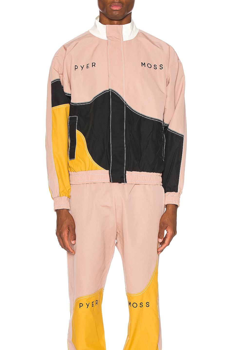 Image 1 of Pyer Moss Logo Wave Track Jacket in Pink & Gold & Black