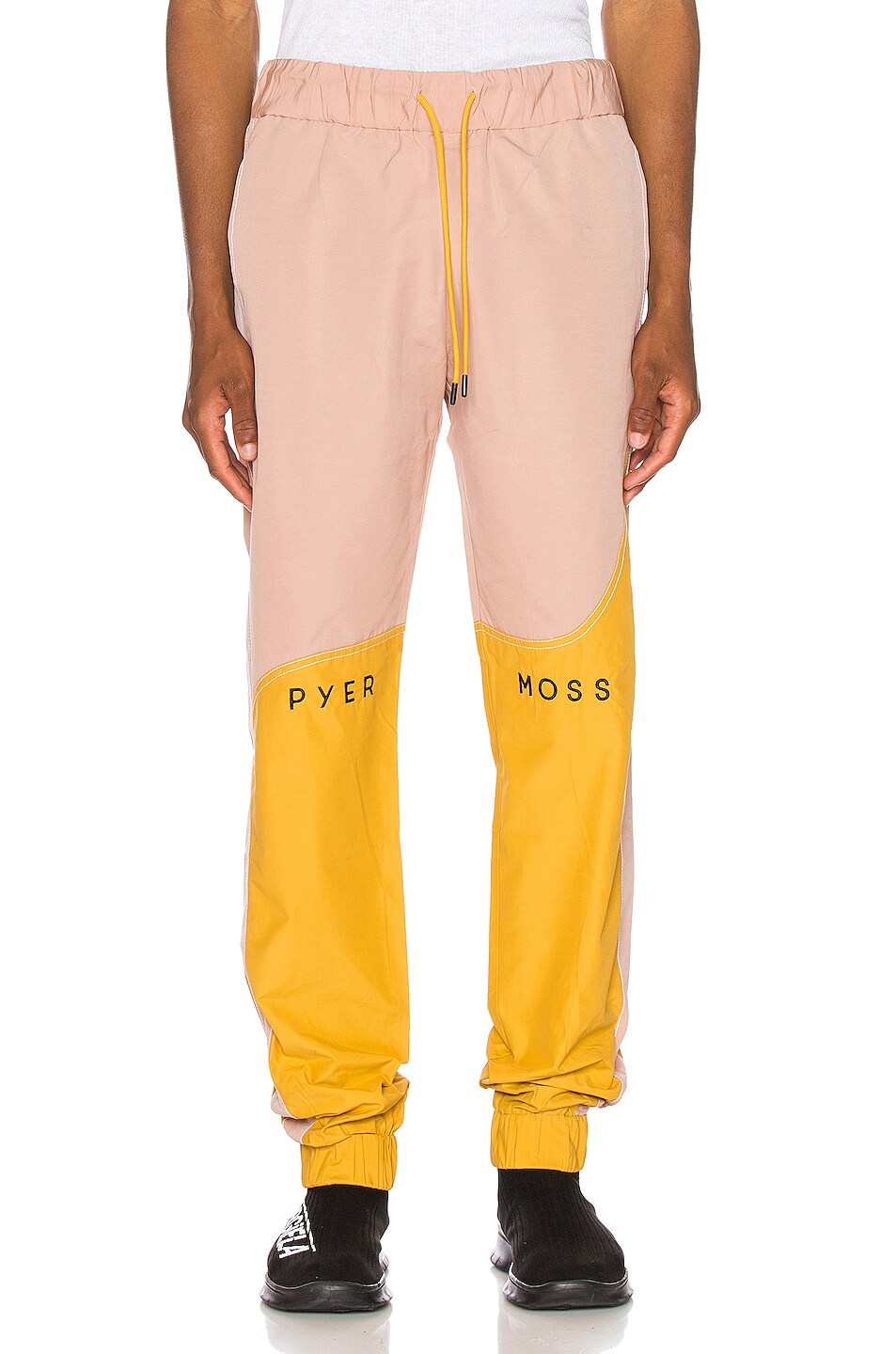 Image 1 of Pyer Moss Logo Wave Panel Track Pant in Camel & Dusty Pink