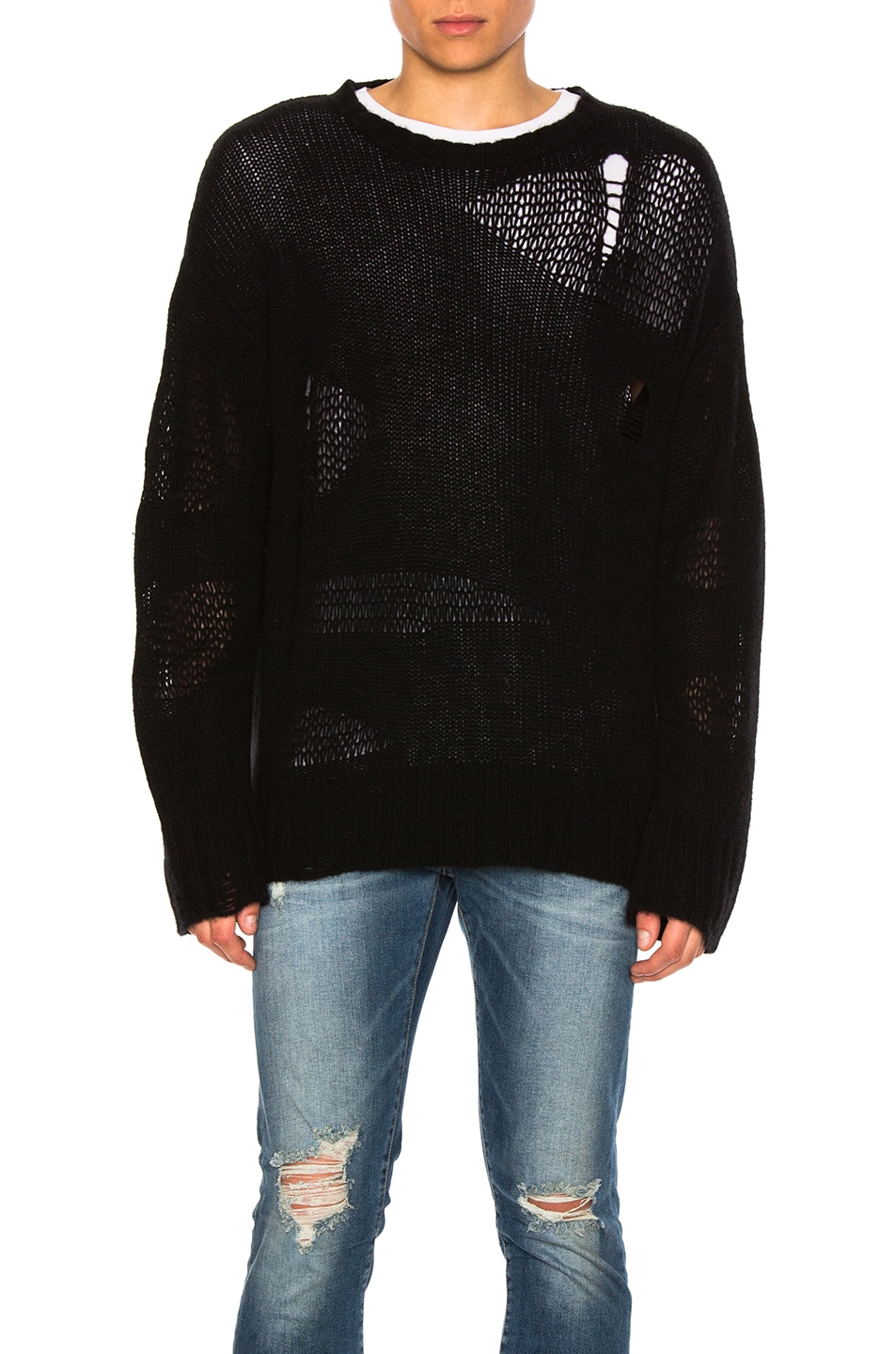 Image 1 of R13 Ripped Oversized Cashmere Sweater in Black