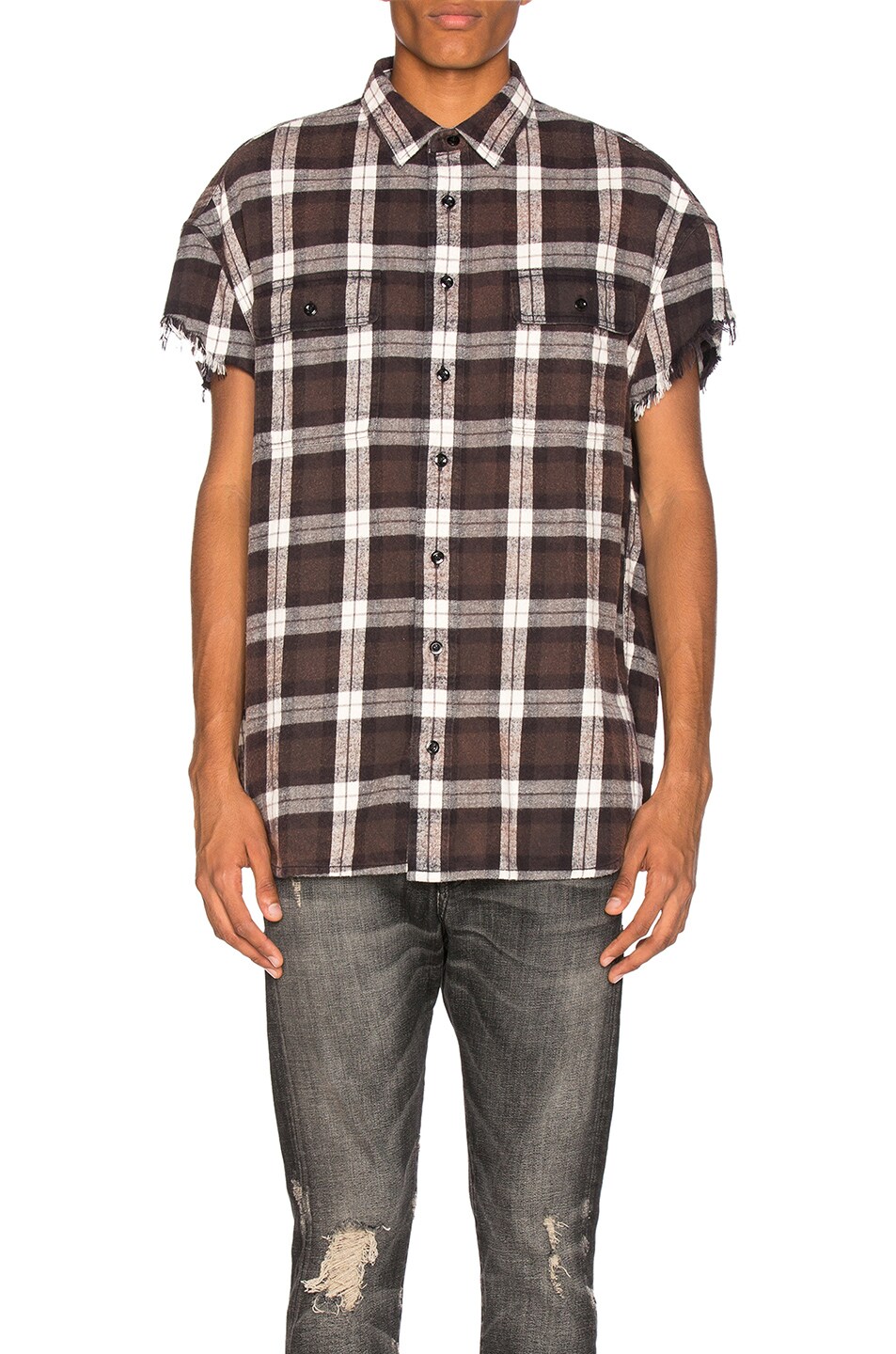 Image 1 of R13 Oversized Cut Off Shirt in Black Plaid