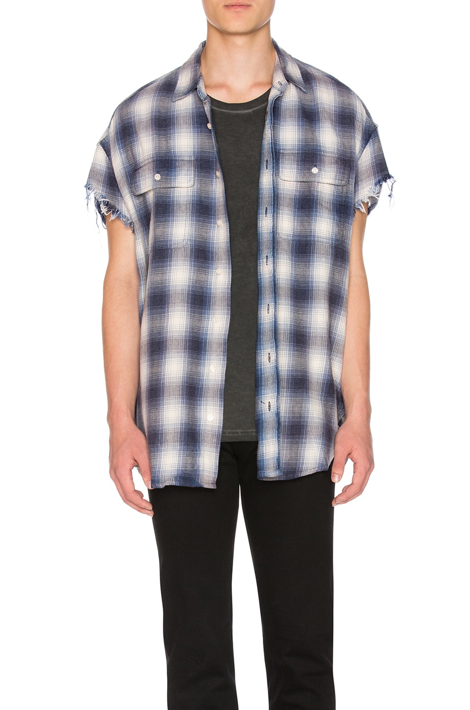 Image 1 of R13 Oversized Cut Off Shirt in Blue Plaid