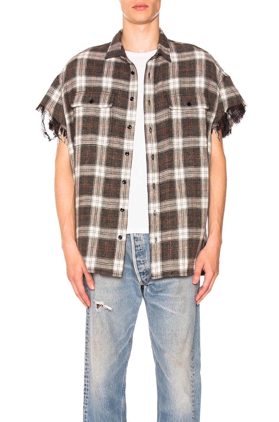 Image 1 of R13 Oversized Cut-Off Shirt in Black & White Plaid