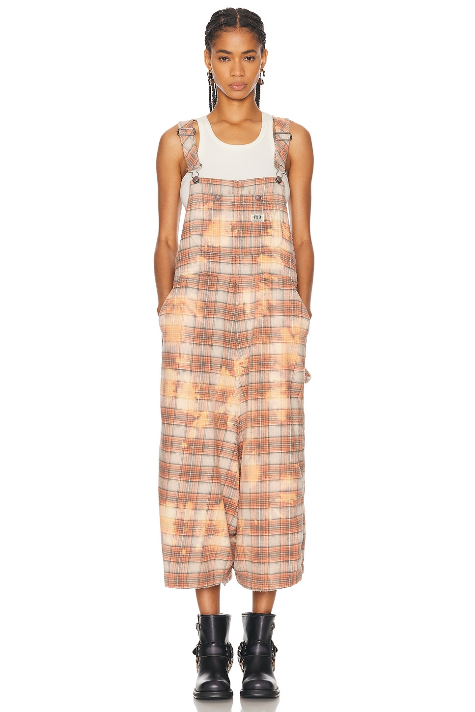 Image 1 of R13 Jumbo Overall in Bleached Orange Plaid