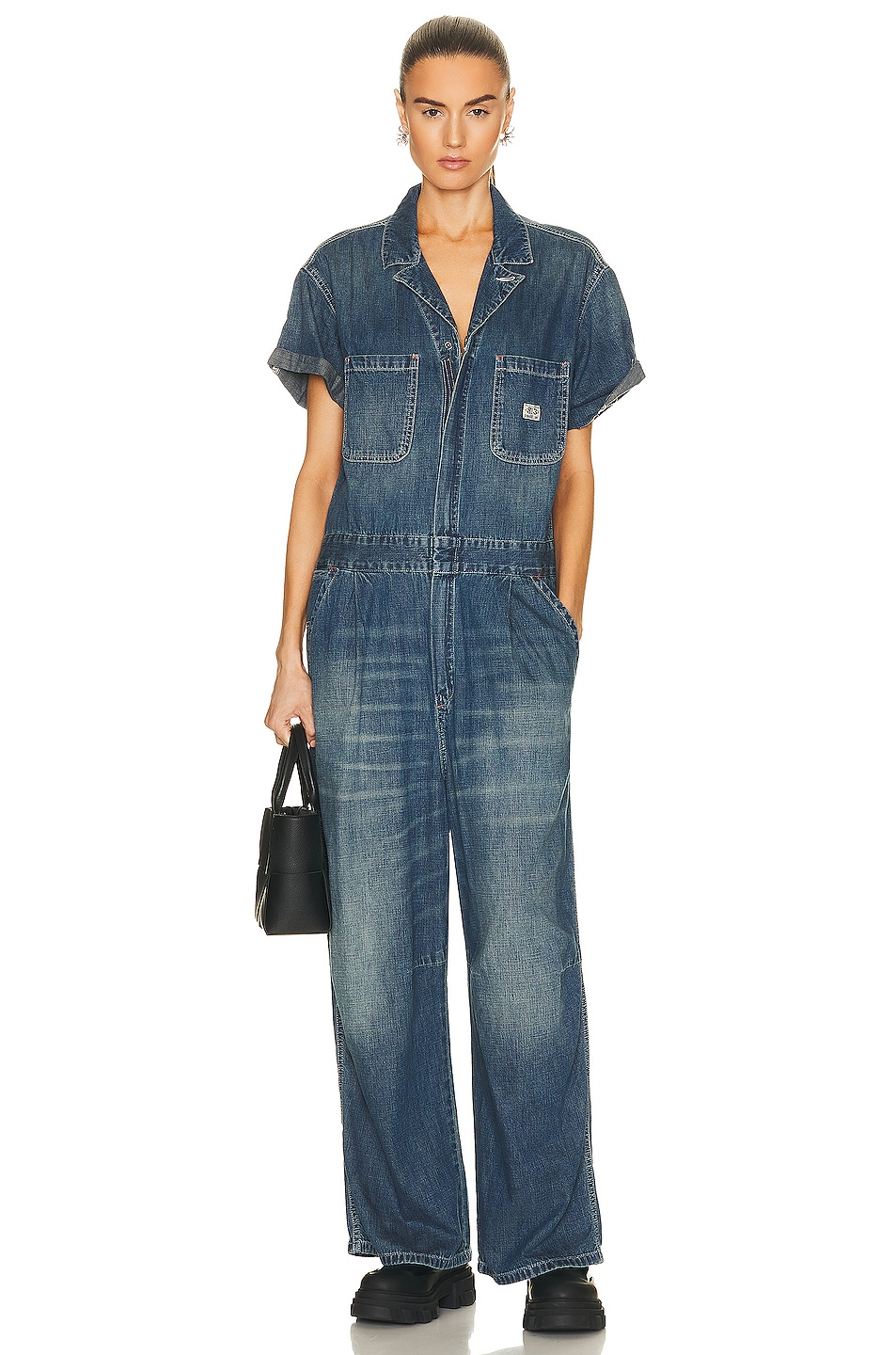 Image 1 of R13 Debbie Short Sleeve Coverall in Windsor Blue