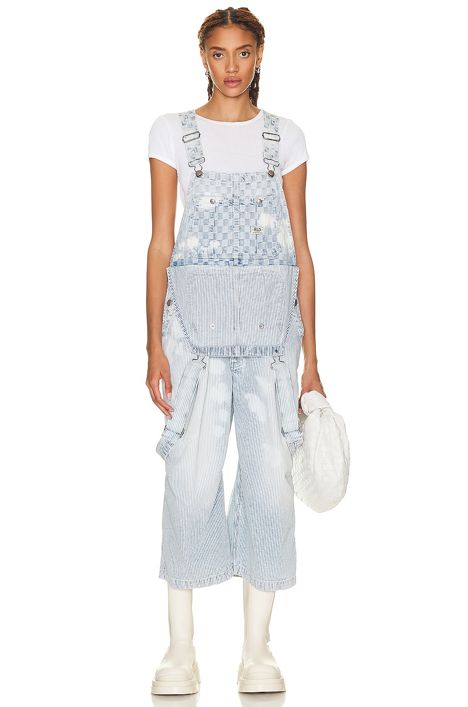 Image 1 of R13 Double Bib Cropped Overall in Hickory Checkerboard