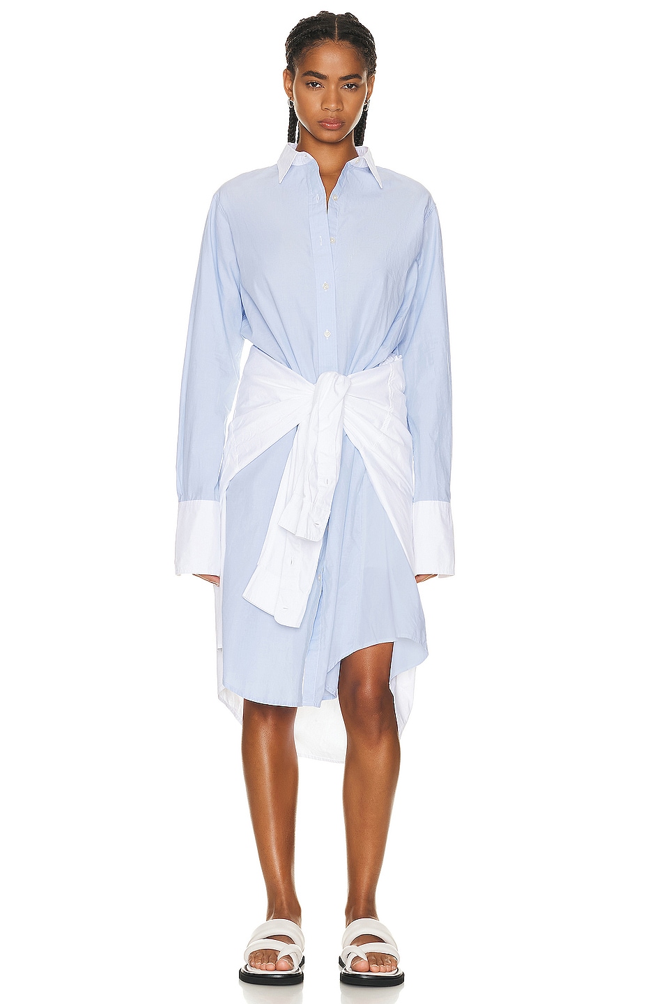 Image 1 of R13 Tie Shirt Dress in Blue & White